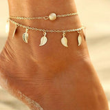 Double-Layered Leaves Pendant Anklet